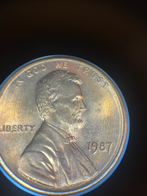 Lincoln-Memorial-Cent-1987--Die-Crack-On-The-Reverse-Die-Chip-&-?-Lamination-?